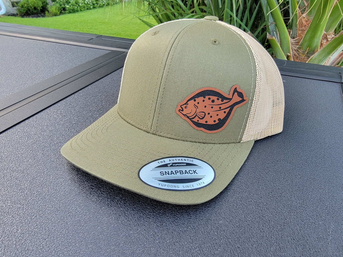 Laser Engraved Summer Flounder Fluke Patch Trucker Hat